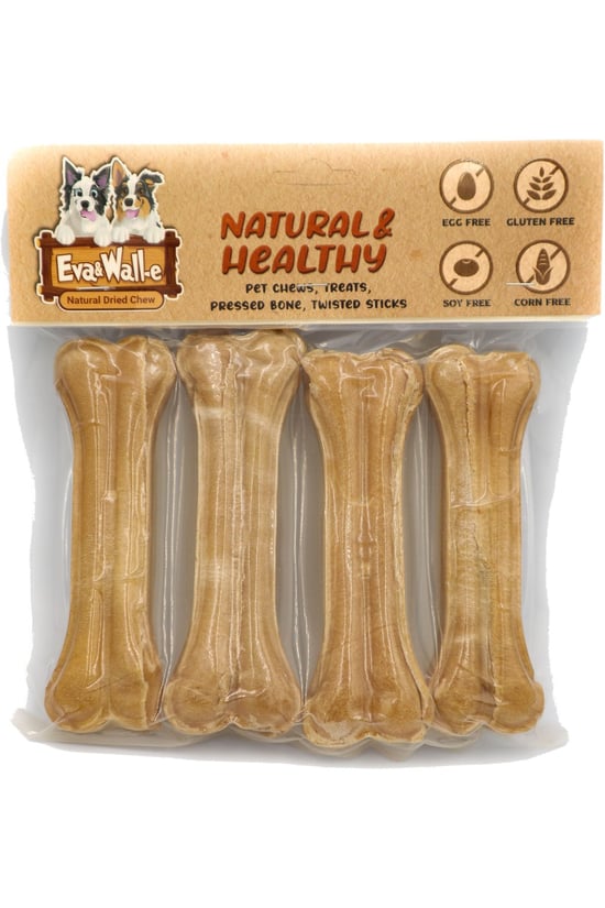 Eva & Walle Köpek Kemiği 12 Cm Naturel Pres Kemik 4’lü – Ham Sığır Derisinden Doğal Çiğneme Kemiği