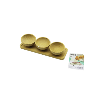 İ22-265 ( 3pcs ) ( Tepsili ) ( Ahşap Bambu ) ( Çerezlik & Lokumluk ) Kase Seti ( Tepsi= 6.5x19.8cm ) ( Çerezlik= Çap: 6cm & D: 2.5cm )