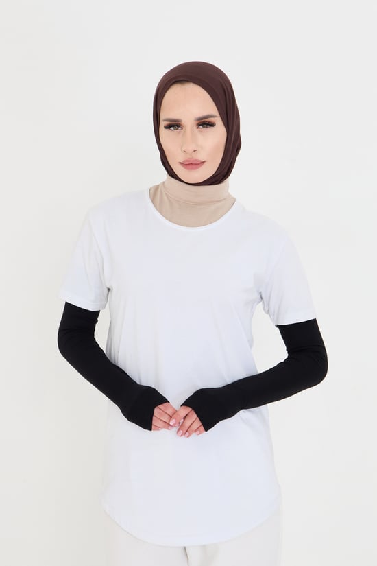 Hürrem Bone Siyah Tesettür Parmak Geçmeli Kolluk Viskon Düz 1024_01