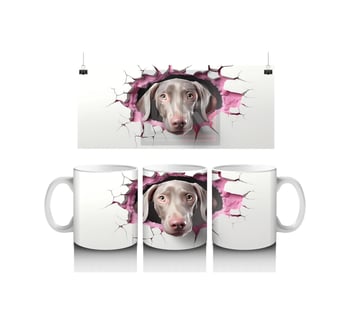 Kalpli Çatlakta Bakan Pembe Burunlu Weimaraner Baskılı Kahve Kupası Renkli