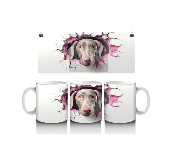 Kalpli Çatlakta Bakan Pembe Burunlu Weimaraner Baskılı Kahve Kupası Renkli