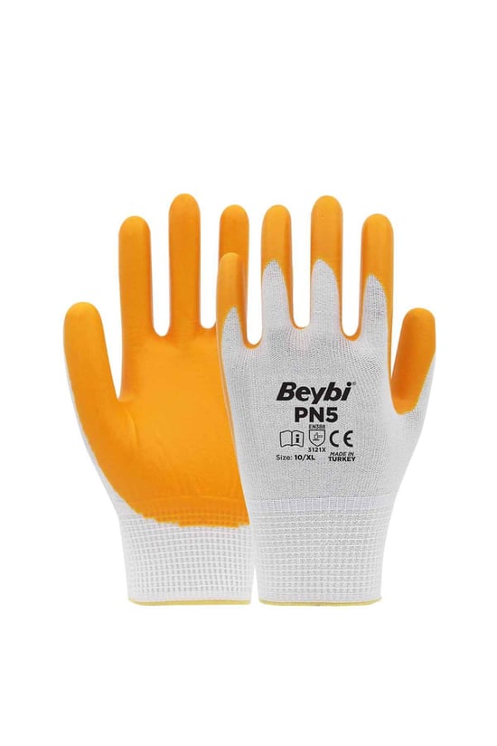 Beybi Pn5 Sarı Polyester Örme Nitril İş Eldiveni 10 Beden