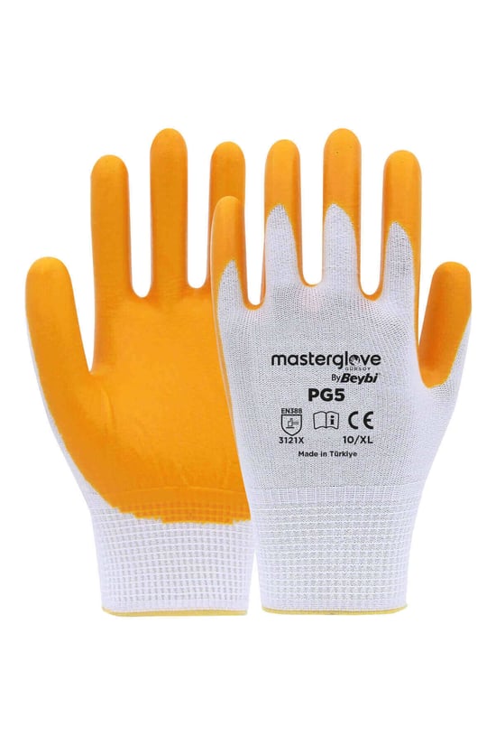 Master Glove Pg5 Sarı Polyester Örme Nitril İş Eldiveni 10 Beden
