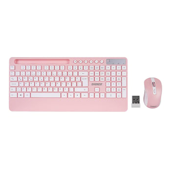 Everest Km-9676 ( Beyaz - Pembe ) ( Kablosuz ) Klavye & Mouse Seti ( Tablet & Telefon Standlı ) ( Q Kalvye )
