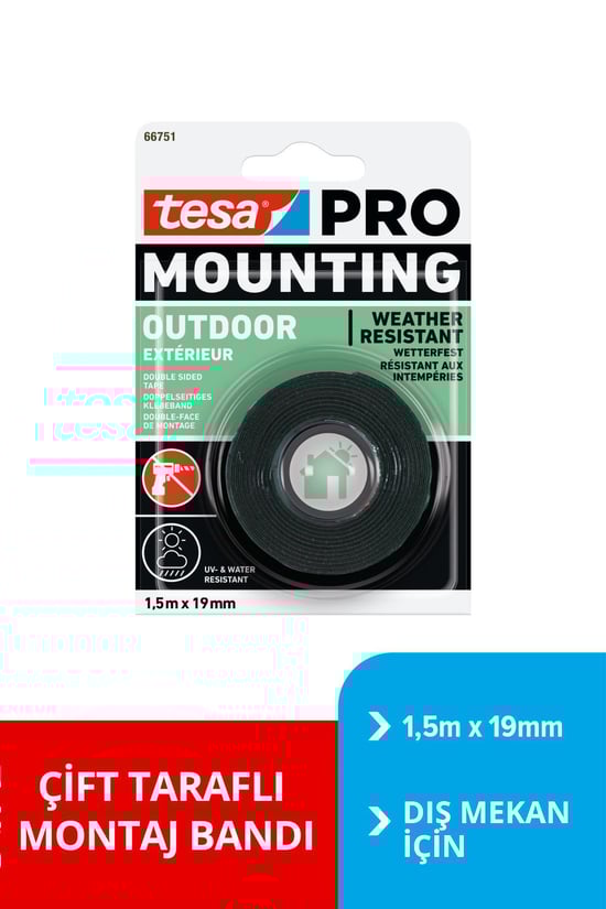 tesa PRO 66751 Dış Mekan Montaj Bandı, 1.5m x 19mm 