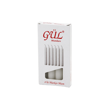 Gül Mum-203 ( 4pcs & İnce ) ( Çap=1.6cm & Uzunluk=12cm ) ( Beyaz Klasik ) Market Mum