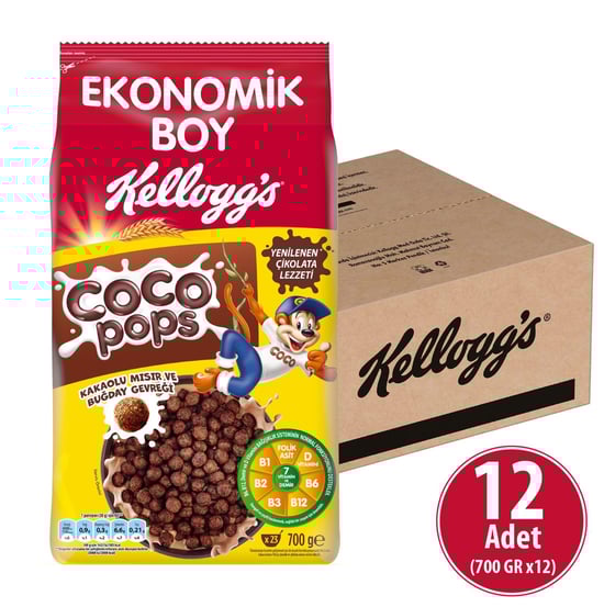 Kellogg's Coco Pops Topları 700 Gr X 12 Adet, Lif, Demir ve 7 Vit