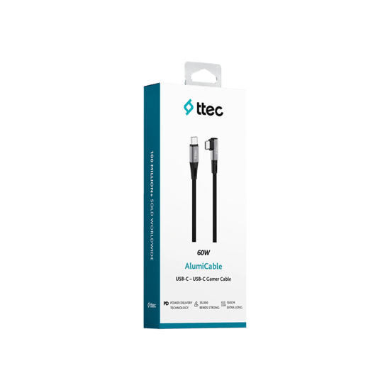 Ttec 2dk63s Alumicable Usb-c Usb-c 60w Pd/qc 90° L Tasarımlı Gamer Oyuncu 150cm Hızlı Şarj/data Kablosu Siyah
