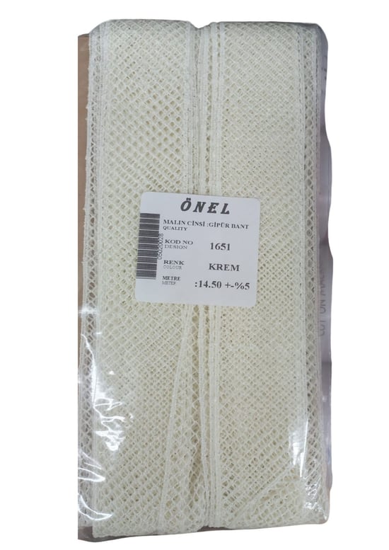 Dantel Polyester Güpür Bant Krem 14,50 Metre En 3 Cm On-1651-kr