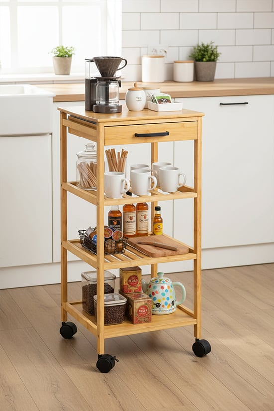 Bambu Tekerlekli Düzenleyici Raf Ünitesi