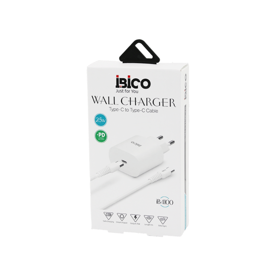 İb-4100 ( Type-c To=( Type-c ) (set) (ev Başlık + Kablo=1mt) Telefon Şarj (hızlı) (25w) (9v-12v-3.0a & 25w-1.5a)