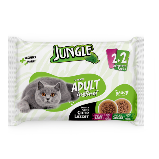Jungle 100 4'lü Pouch Kedi Maması Kuzulu & Tavuklu Jngf-003