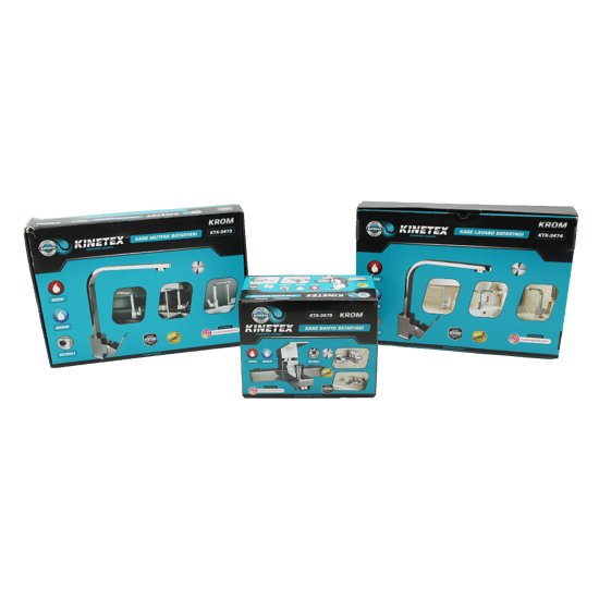 Kinetex Ktx-3473 Ktx-3474 Ktx-3475 ( 3lü Kare Set) (aç Kapa) Krom Batarya Musluk (filtreli) (kare Banyo)+(kare Evye Mutfak)+(kare Lavabo)