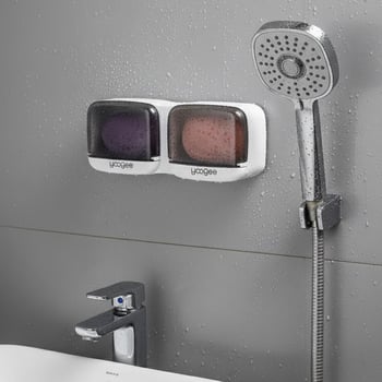 Buffer® Duvara Monte İkili Kapaklı Plastik Katı Sabunluk Organizer – Banyo & Mutfak İçin Yapışkanlı