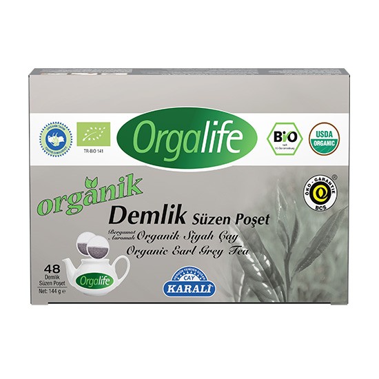 Karali Orgalife Orğanik Earl Grey Demlik Süzen Poşet Siyah Çay 48li 48*3gr=144gr