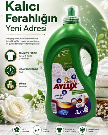 Aylux Sıvı Çamaşır Deterjanı 3l (50+ Yıkama) Beyazlar & Renkliler Yeşil