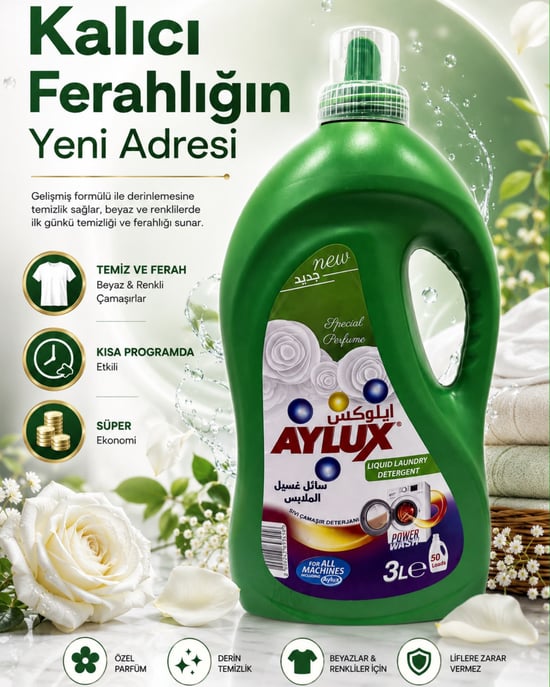 Aylux Sıvı Çamaşır Deterjanı 3l (50+ Yıkama) Beyazlar & Renkliler Yeşil