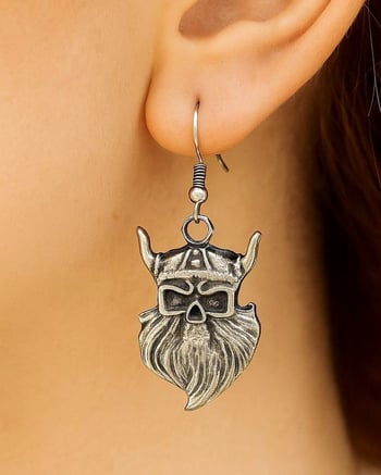 Savaşçı Viking Şekilli Kadın Küpe Çift Adet Gümüş Kaplama El Yapımı Küpe