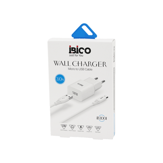 İb-3001 ( Usb To=( Micro ) (set) (ev Başlık+ Kablo=1mt) Telefon Şarj ( Hızlı ) ( 3.0a ) ( 9v-12v )
