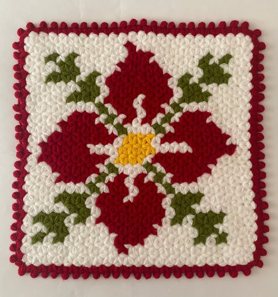 HERŞEY FIRSAT Banyo Lifi Yün El Örmesi Çeyizlik Kare Çiçek Desenli Kırmızı