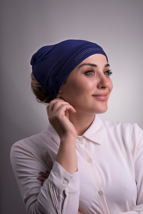 Hürrem Bone Lacivert Arkadan Bağlamalı İç Bone Viskon Kumaş Kaymaz Silikonlu 3002_02