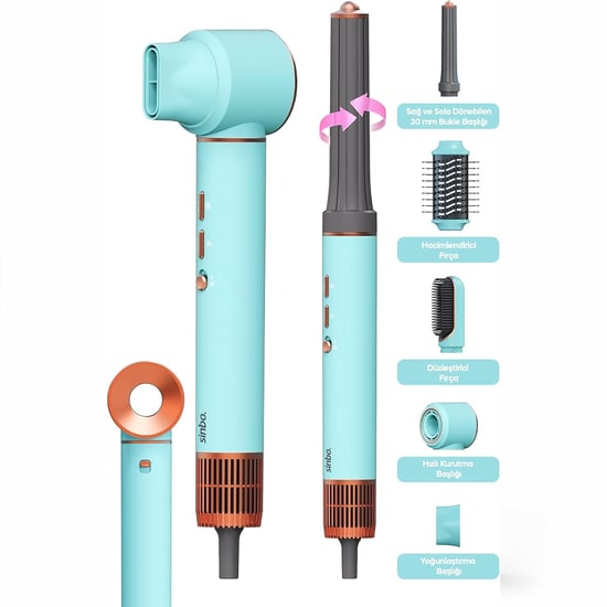 Sinbo Shd-1729 ( Mavi ) Air Brush (5in1=bukle-hacimle-düzleştir-2-fırça) Saç Kurutma & Şekil Makinesi (1300w)(3-kdm.hız Sıcaklık)