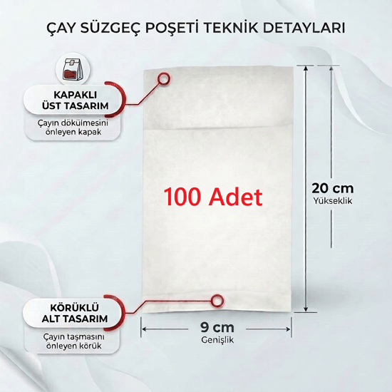 Demlik İçi Çay Filtresi Körüklü Kapaklı Çay Süzgeci Boş Demlik Poşeti Bonesi 9x20 Cm 100 Adet ((100 Lü) Bitki Kış Çay Demleme
