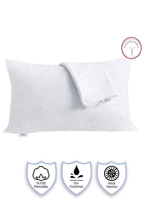 Private 40 Adet Sıvı Su Geçirmez Terletmez %100 Pamuk Yastık Alezi Fermuarlı Akfil 63 Tel Dokuma %100 Pamuk 50x70 Cm Beyaz