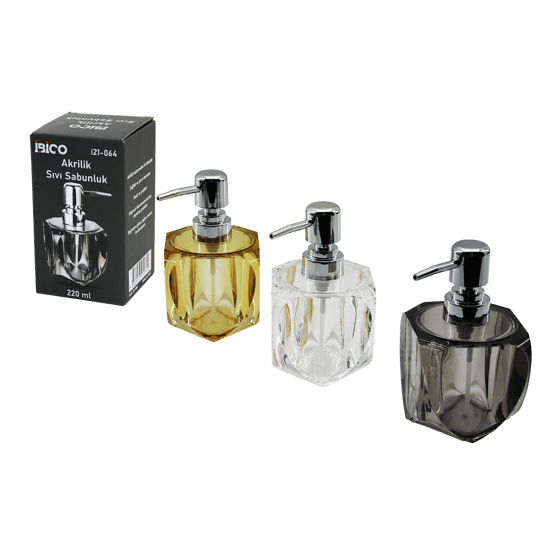 İ21-064 ( Tombul ) ( Kare & 4-kalpli Gövde ) (şeffaf & Renkli ) ( Akrilik & Mika Kristal ) Sıvı Sabunluk ( 220ml )