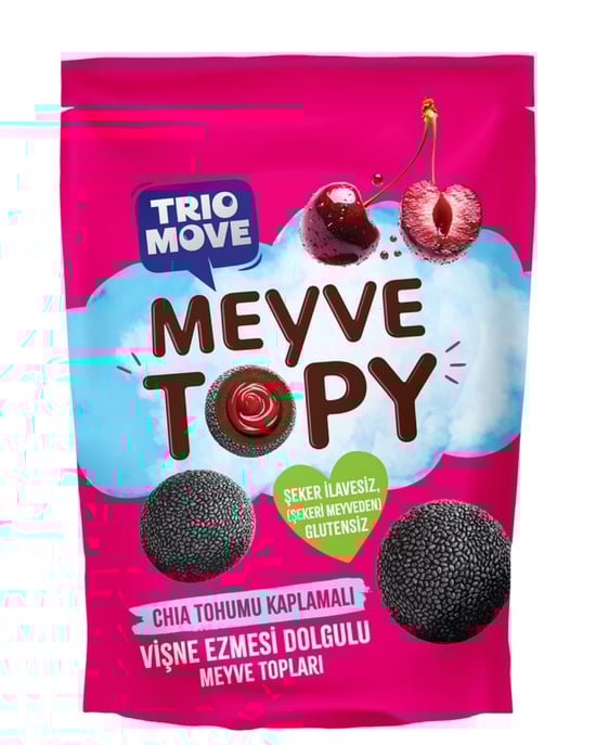 Trio Move Meyve Topy Chıa Tohumu Kaplamalı Vişne Ezmesi Dolgulu Meyve Topları 96 gr