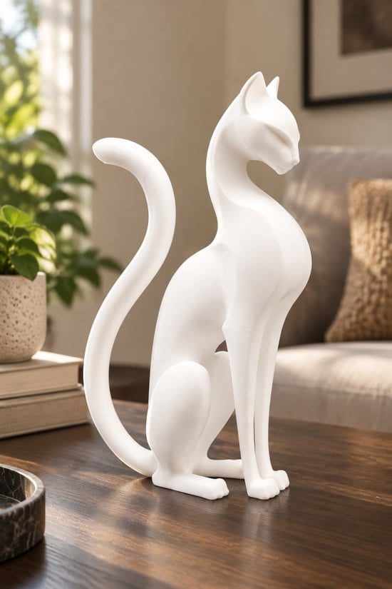 Kedi Anıtı Figürlü Dekoratif Biblo Beyaz
