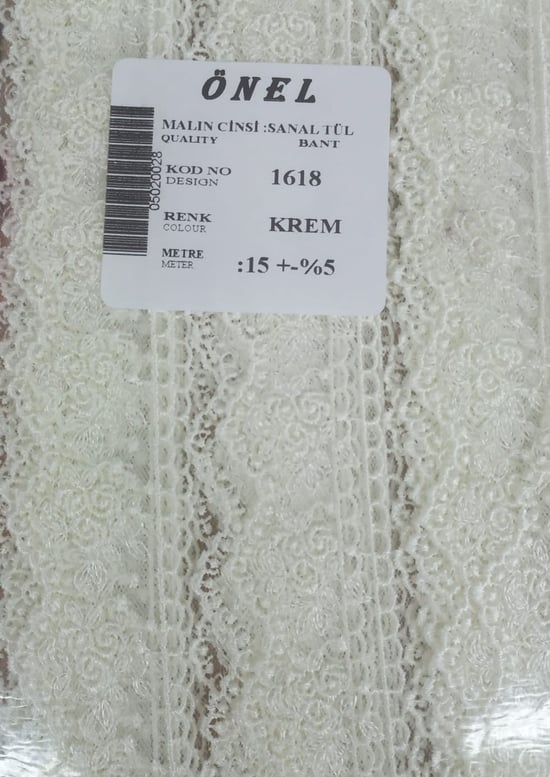 Dantel Polyester Sanal Tül Bant Krem 15 Metre En 3 Cm On-1618-kr