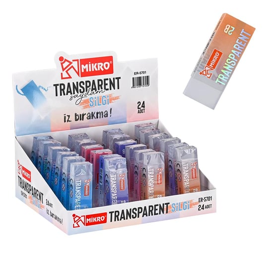 Mikro ER-5701 Transparent Saydam İz Bırakmaz Silgi 24 Adet'li