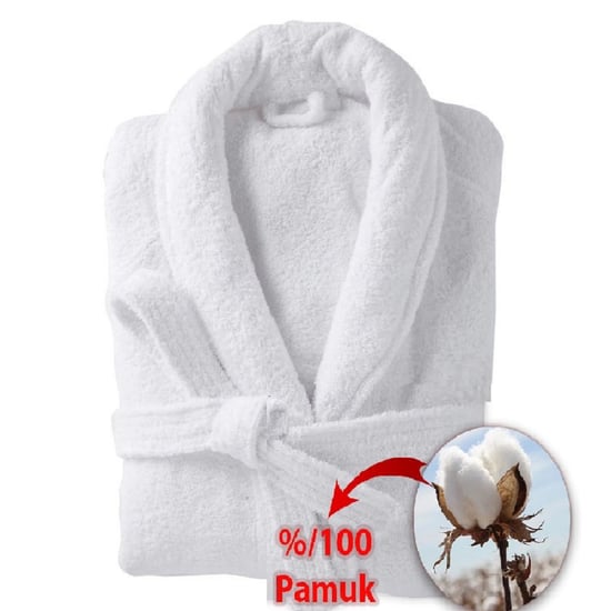 Private 2 Adet Şal Yaka Çift Cep %100 Beyaz Pamuk Bornoz