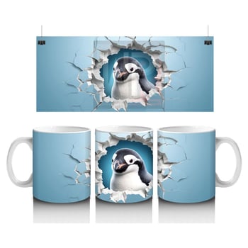 Çatlak Duvar Arasında Penguen Figürü – Baskılı Kahve Kupası