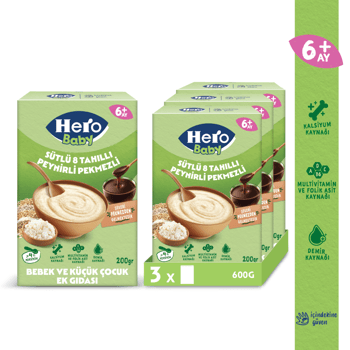 Hero Baby Sütlü 8 Tahıllı Peynirli Pekmezli 200g X3