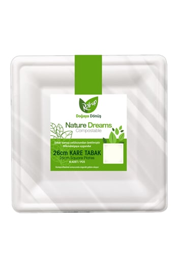 Roll-Up Doğa Dostu Kare Karton Tabak 26cm 6 Adet