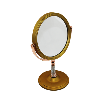 İ15-020 -930 (lux) (taşlı Sap) (yuvarlak) (7"= Çap:17.5cm) Makyaj Aynası (çift Taraflı) (bronz & Gümüş Pls.çerçeve) (sabit Ayak)