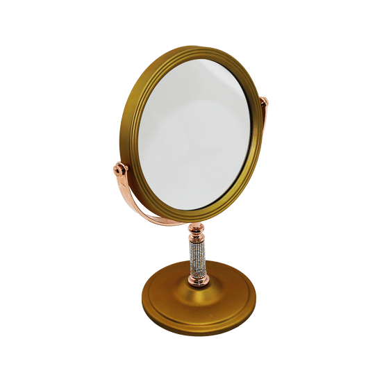 İ15-020 -930 (lux) (taşlı Sap) (yuvarlak) (7"= Çap:17.5cm) Makyaj Aynası (çift Taraflı) (bronz & Gümüş Pls.çerçeve) (sabit Ayak)