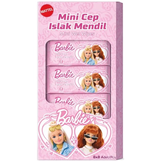 Karışık Barbıe Mını Islak Cep Mendılı 8*8 Kutulu Karma