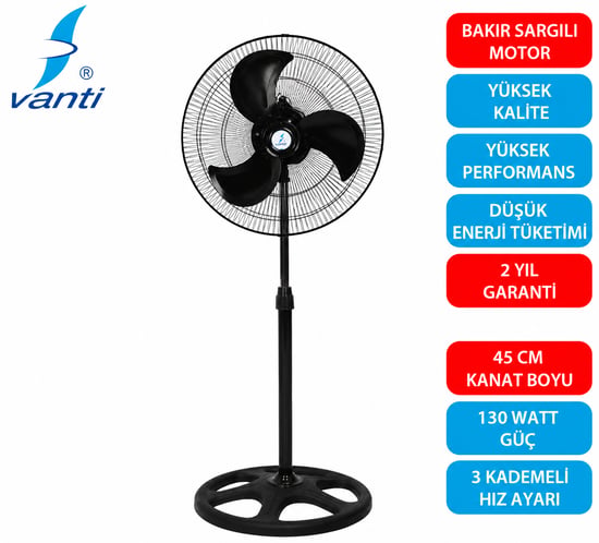 Vanti 130 Watt Sanayi Ayaklı Vantilatör Metal Pervane 46cm (19inç) Kcf276