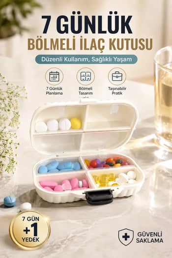 Fabess Taşınabilir 7 Günlük Bölmeli İlaç Kutusu – Hap Vitamin Takı Düzenleyici Saklama Kutusu