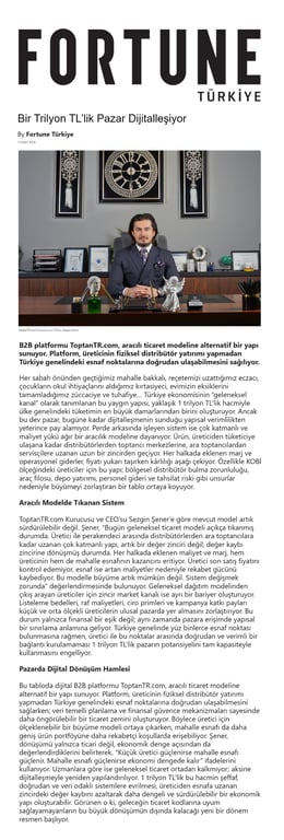 Fortune Türkiye: 1 Trilyon TL’lik Dev Pazar ToptanTR ile Dijitalleşiyor
