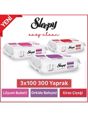 Sleepy Easy Clean Lilyum Orkide Kiraz Çiçeği Yüzey Temizlik Havlusu&Mendili 3x100 (300 YAPRAK)
