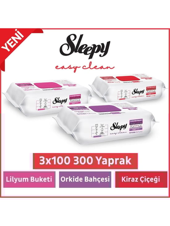 Sleepy Easy Clean Lilyum Orkide Kiraz Çiçeği Yüzey Temizlik Havlusu&Mendili 3x100 (300 YAPRAK)