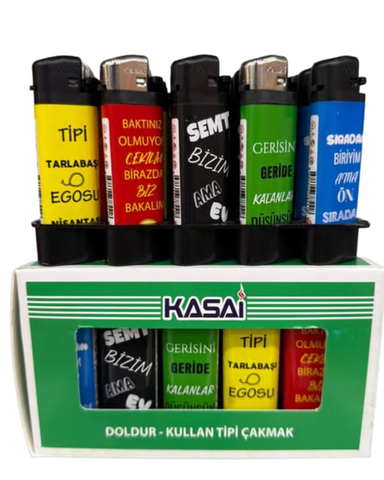 Kasai Taşlı Çakmak Dolumlu Yazılı Sargılı Model (Yeni Ürün)