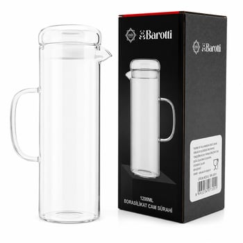 Barotti Dmr-9795 ( Cam Kapaklı & Düz ) Cam Sürahi & Borosilikat ( 1200ml )