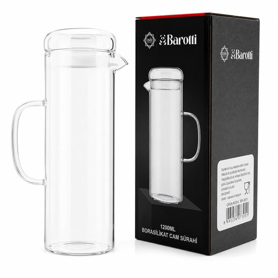 Barotti Dmr-9795 ( Cam Kapaklı & Düz ) Cam Sürahi & Borosilikat ( 1200ml )