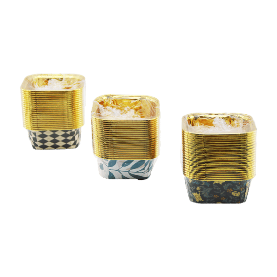 İ22-170 ( 20pcs ) ( Kare & Kalın ) ( Gold & Folyolu ) Muffin Kağıt Kek Kapsülü ( Ağız:8.3x8.3cm & Derinlik:3.5cm)