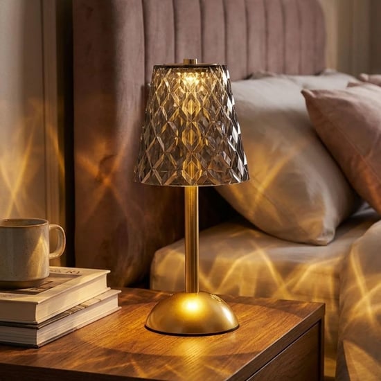 Buffer® Uzun Klasik Gri Baklama model Led Masa Lambası – Dokunmatik, 3 Renk İşık Modlu, Şarjlı Dekor